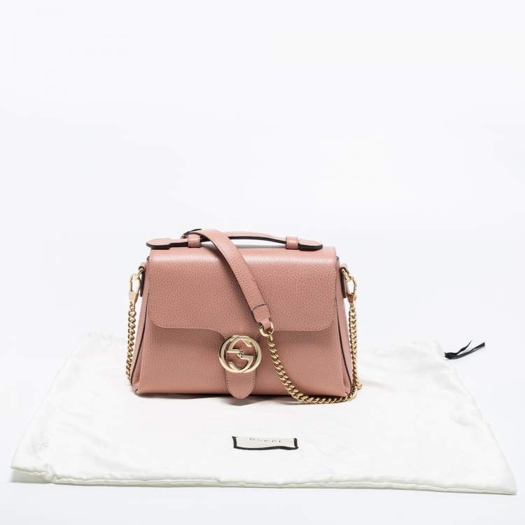 Pre Owned Gucci Dusty Pink Leather Dollar Interlocking G Top Handle Bag