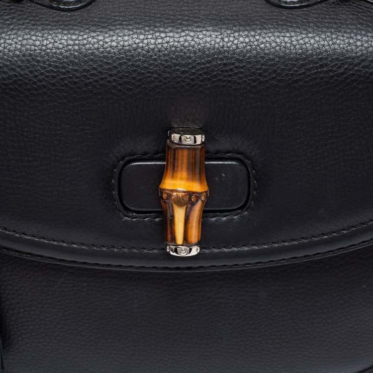 Pre Owned Gucci Black Leather Large New Bamboo Tassel Top Handle bag