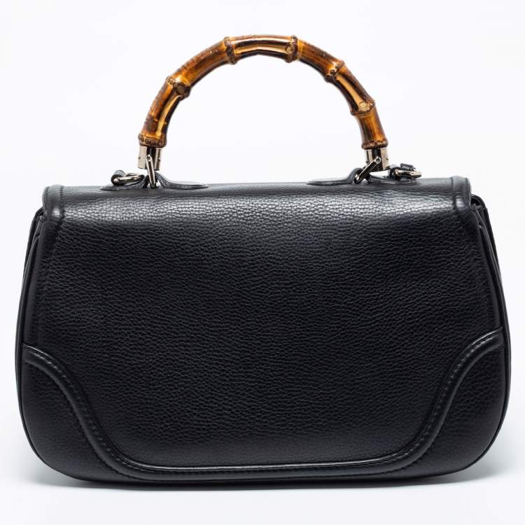 Pre Owned Gucci Black Leather Large New Bamboo Tassel Top Handle bag