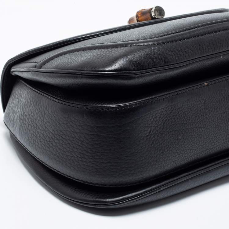 Pre Owned Gucci Black Leather Large New Bamboo Tassel Top Handle bag