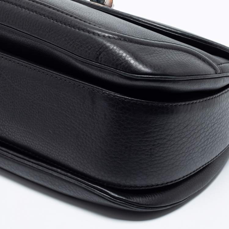 Pre Owned Gucci Black Leather Large New Bamboo Tassel Top Handle bag