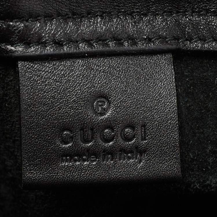Pre Owned Gucci Black Leather Logo Drawstring Backpack
