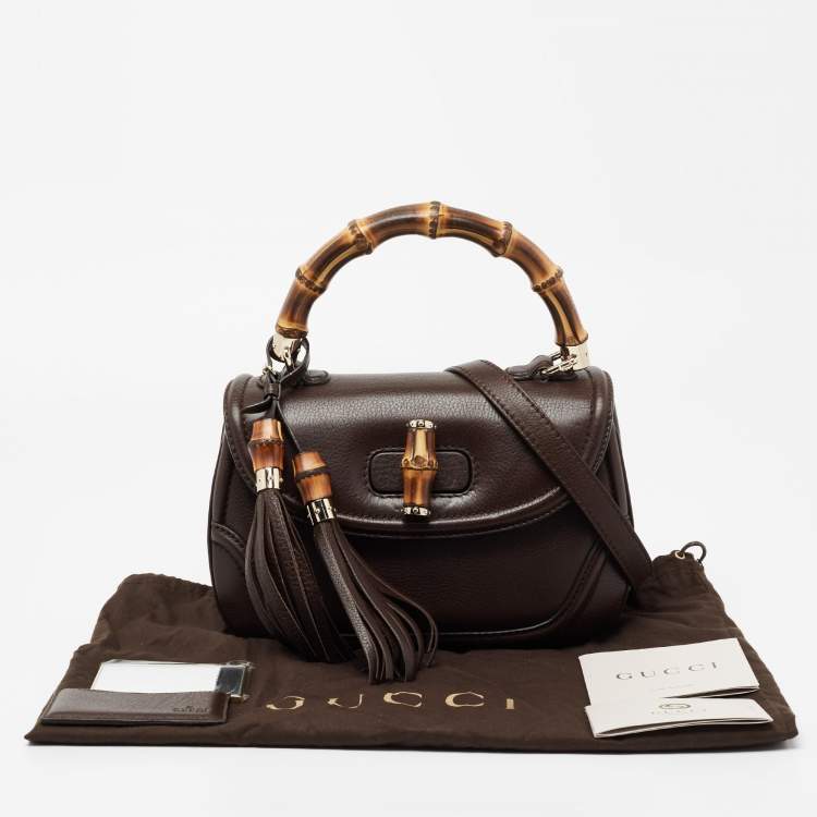 Pre Owned Gucci Brown Leather Bamboo Top Handle Bag