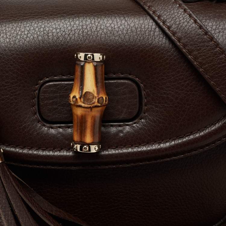 Pre Owned Gucci Brown Leather Bamboo Top Handle Bag