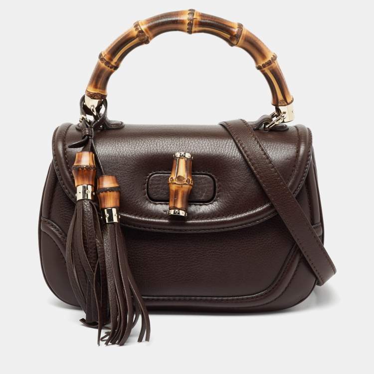 Pre Owned Gucci Brown Leather Bamboo Top Handle Bag
