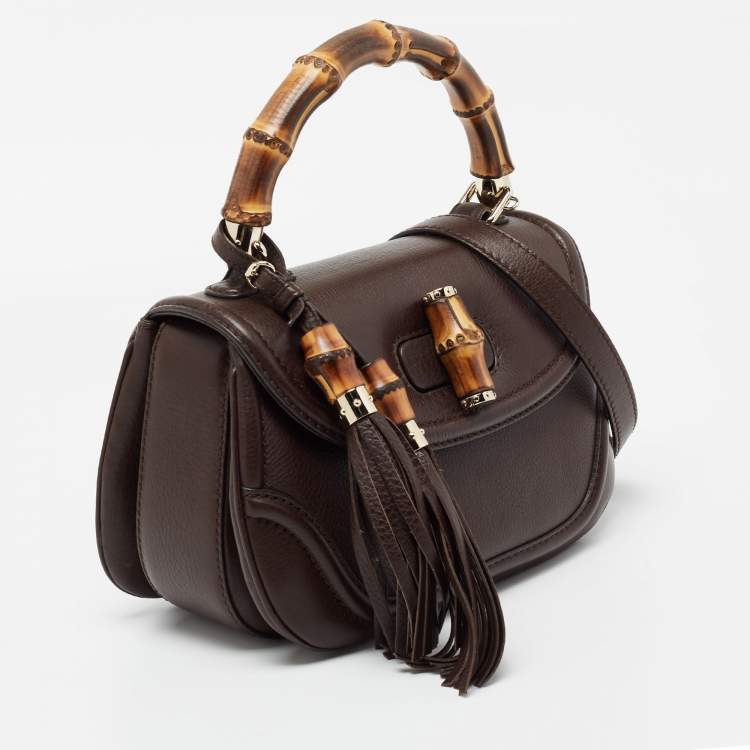 Pre Owned Gucci Brown Leather Bamboo Top Handle Bag