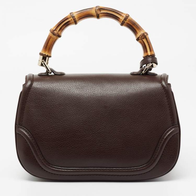 Pre Owned Gucci Brown Leather Bamboo Top Handle Bag