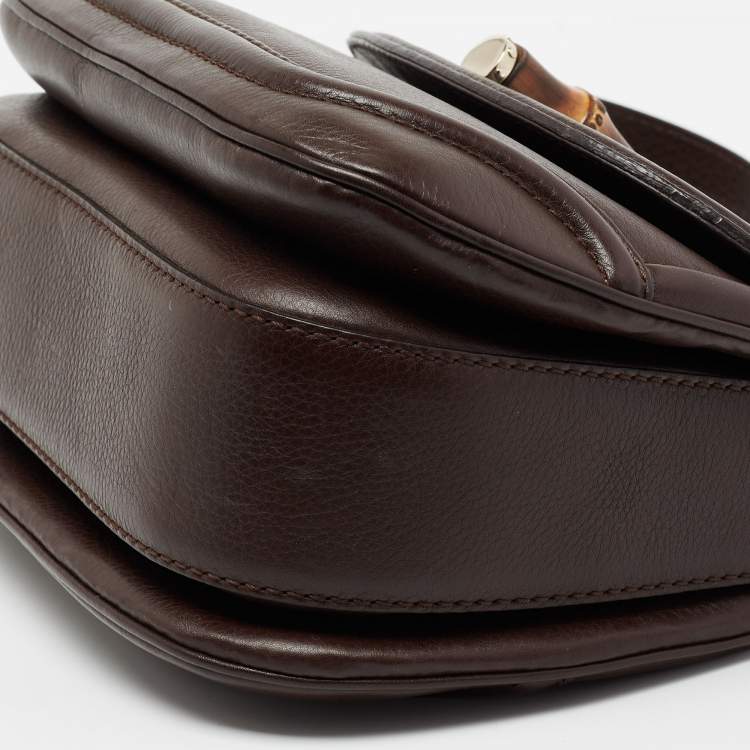 Pre Owned Gucci Brown Leather Bamboo Top Handle Bag