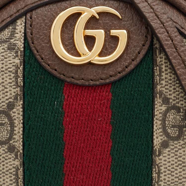 Pre Owned Gucci Beige/Brown GG Supreme Canvas And Leather Ophidia Round Coin Case