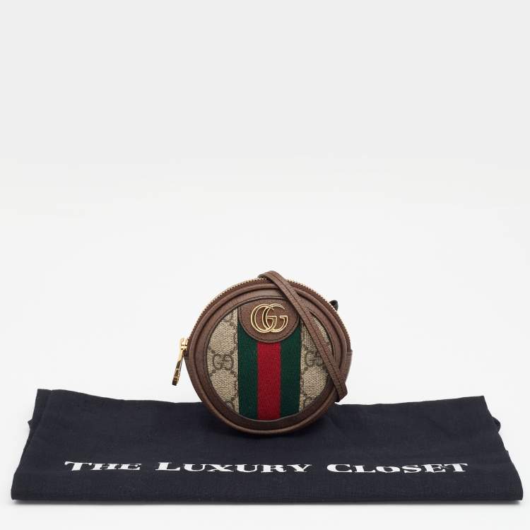 Pre Owned Gucci Beige/Brown GG Supreme Canvas And Leather Ophidia Round Coin Case