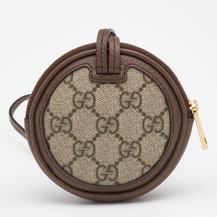 Pre Owned Gucci Beige/Brown GG Supreme Canvas And Leather Ophidia Round Coin Case