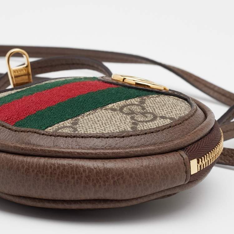 Pre Owned Gucci Beige/Brown GG Supreme Canvas And Leather Ophidia Round Coin Case