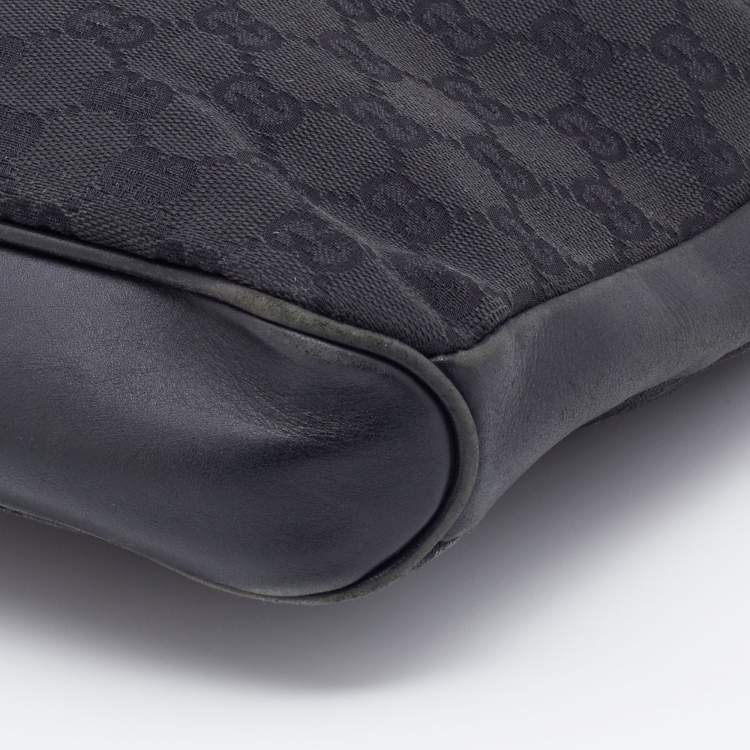 Pre Owned Gucci Black GG Canvas And Braided Leather Handle Shoulder Bag