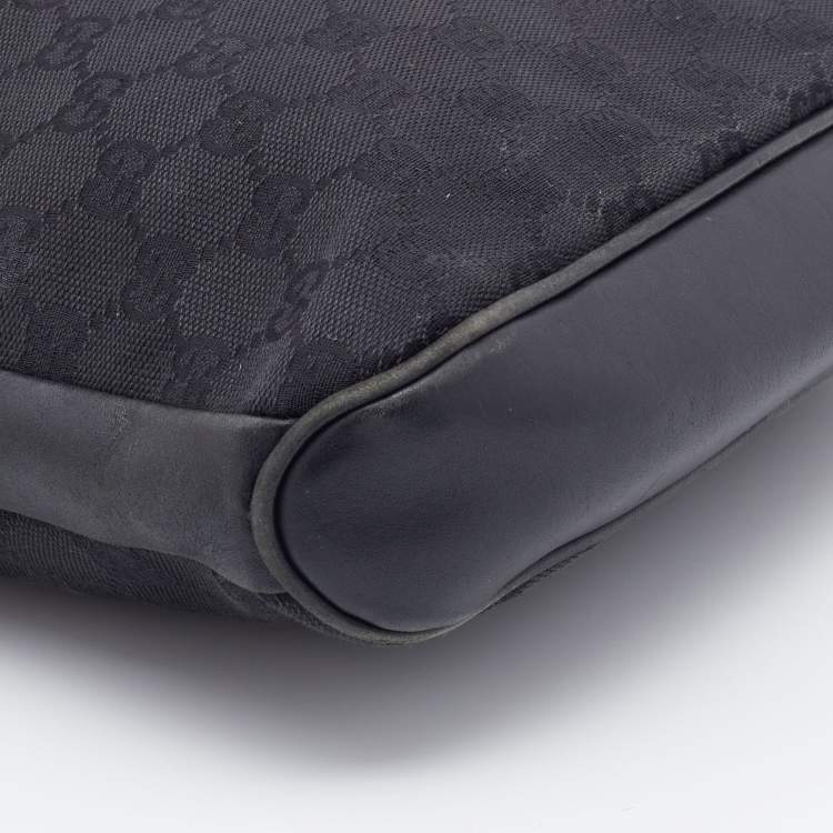 Pre Owned Gucci Black GG Canvas And Braided Leather Handle Shoulder Bag