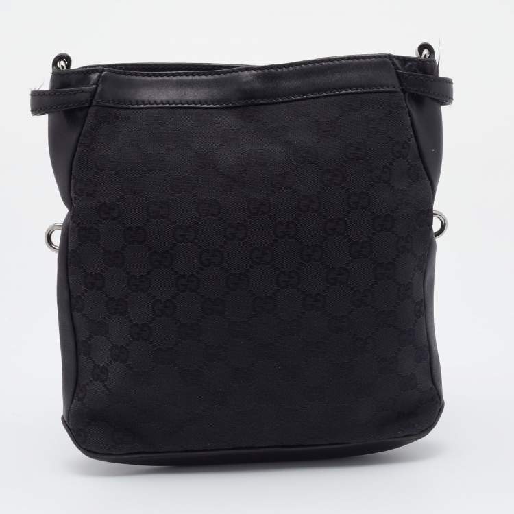 Pre Owned Gucci Black GG Canvas And Braided Leather Handle Shoulder Bag