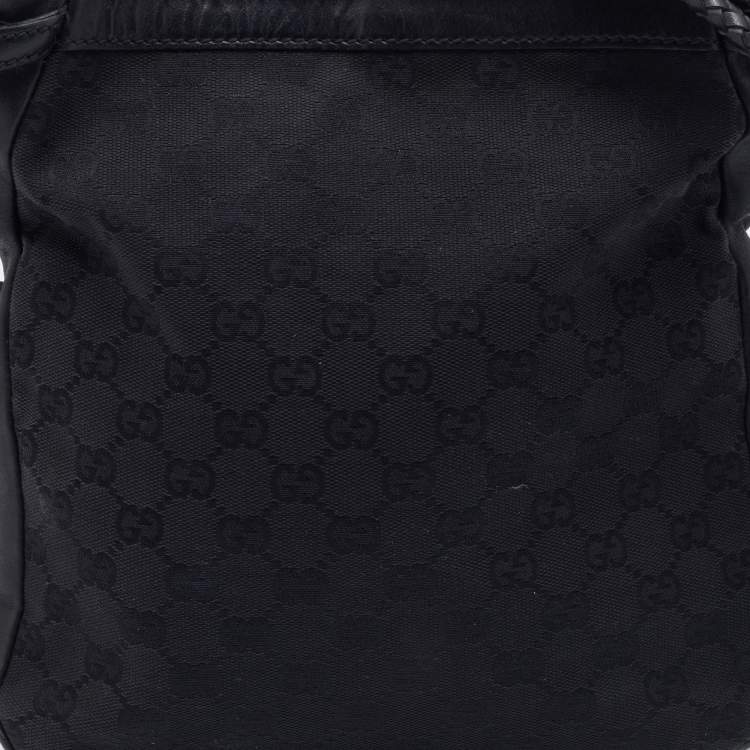 Pre Owned Gucci Black GG Canvas And Braided Leather Handle Shoulder Bag
