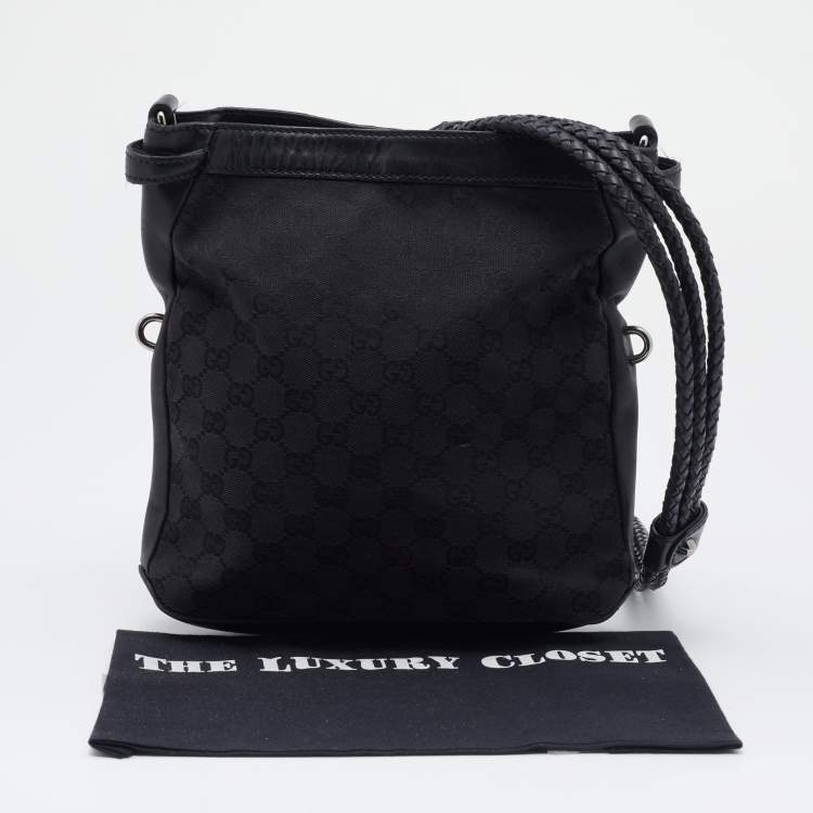 Pre Owned Gucci Black GG Canvas And Braided Leather Handle Shoulder Bag