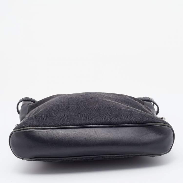 Pre Owned Gucci Black GG Canvas And Braided Leather Handle Shoulder Bag