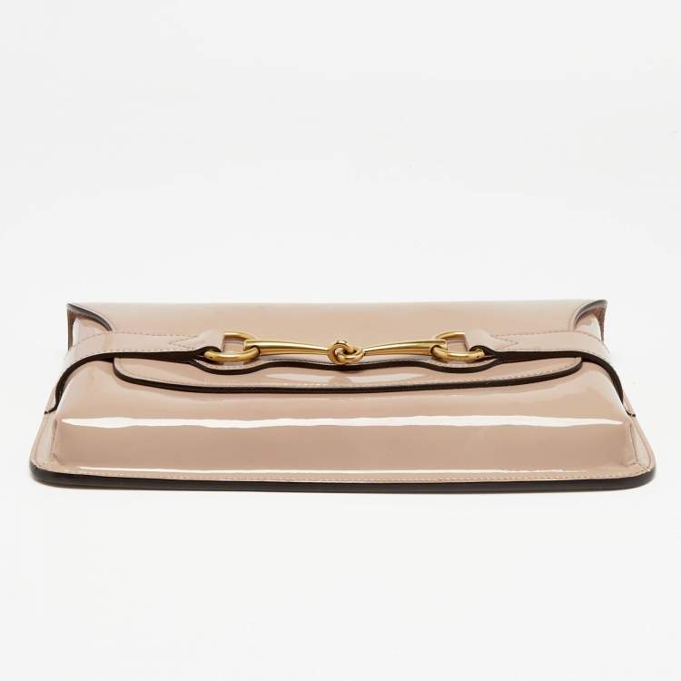 Pre Owned Gucci Beige Patent Leather Bright Bit Clutch