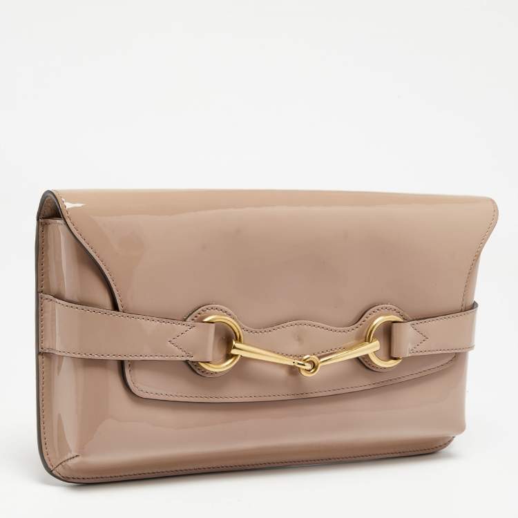 Pre Owned Gucci Beige Patent Leather Bright Bit Clutch