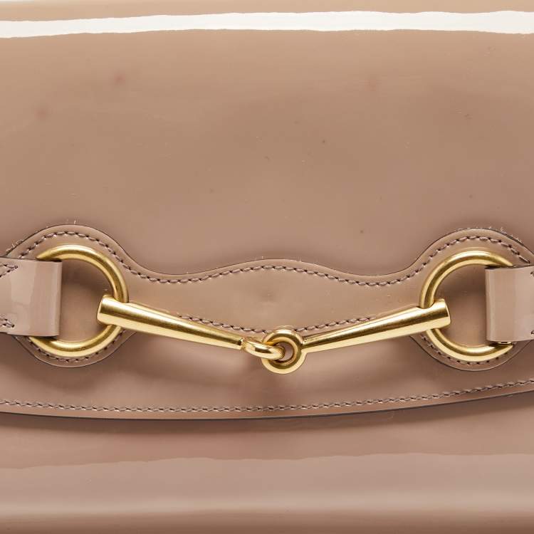 Pre Owned Gucci Beige Patent Leather Bright Bit Clutch