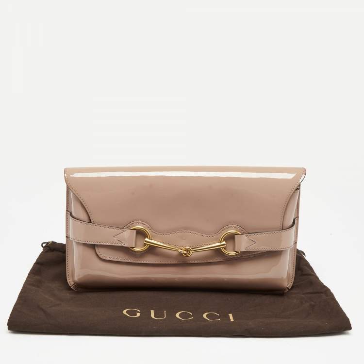 Pre Owned Gucci Beige Patent Leather Bright Bit Clutch