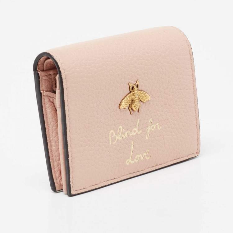 Pre Owned Gucci Light Pink Leather Blind for Love Card Case
