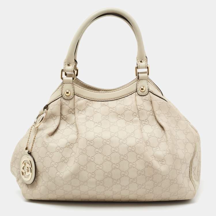 Gucci Off White Guccissima Leather Large Sukey Tote