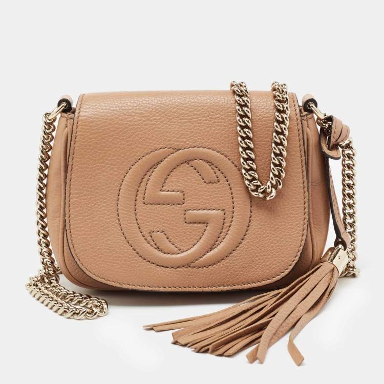  Gucci Soho Leather Flap Shoulder Bag Black Gold Tassel New  Authentic : Everything Else