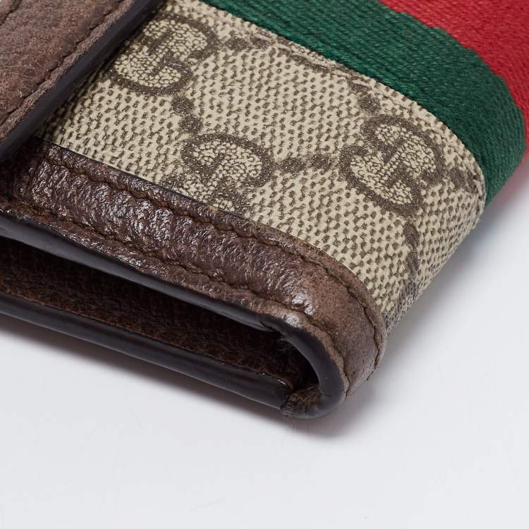 Pre Owned Gucci Brown/Beige GG Supreme Canvas and Leather Ophidia French Wallet