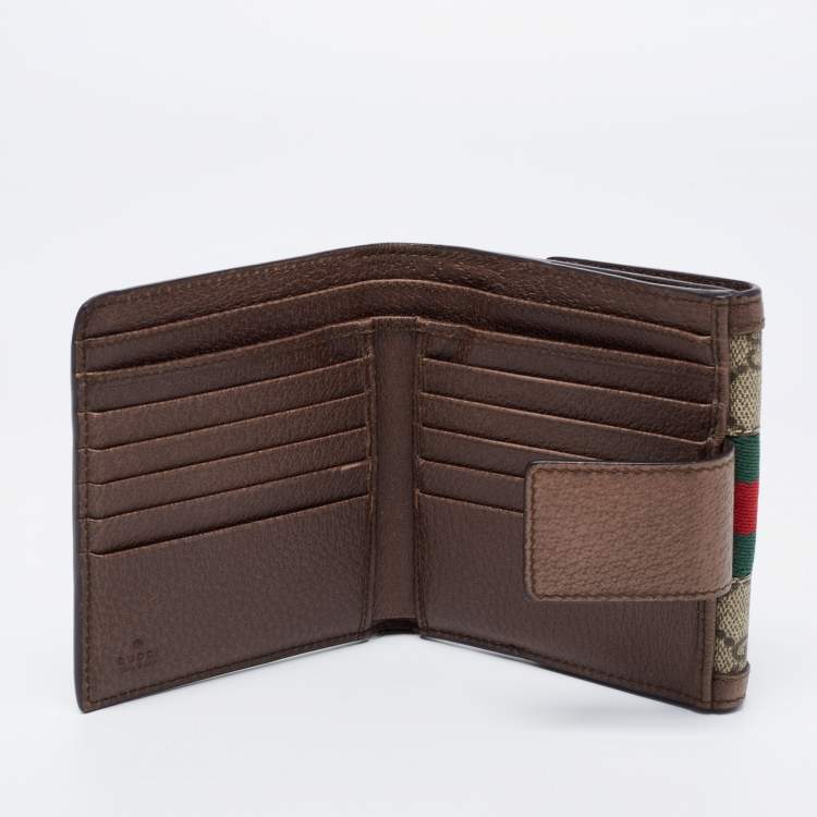 Pre Owned Gucci Brown/Beige GG Supreme Canvas and Leather Ophidia French Wallet
