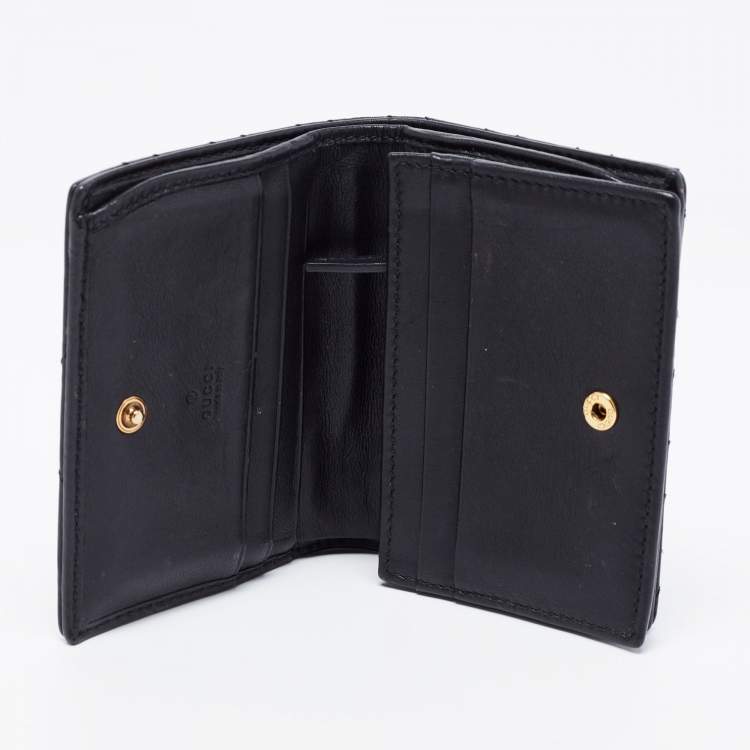 Pre Owned Gucci Black Matelassé Leather GG Marmont Card Case