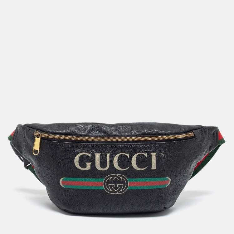 Gucci Black Pebbled Leather Small Logo Web Belt Bag Gucci TLC