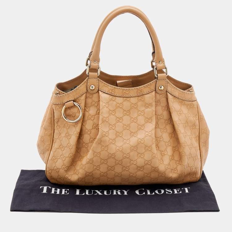 Pre Owned Gucci Beige Guccissima Leather Medium Sukey Tote 