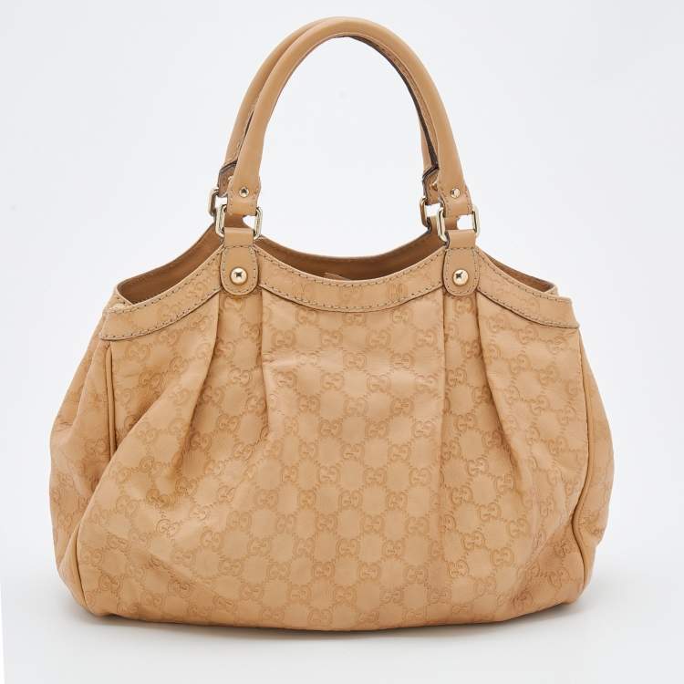 Pre Owned Gucci Beige Guccissima Leather Medium Sukey Tote 