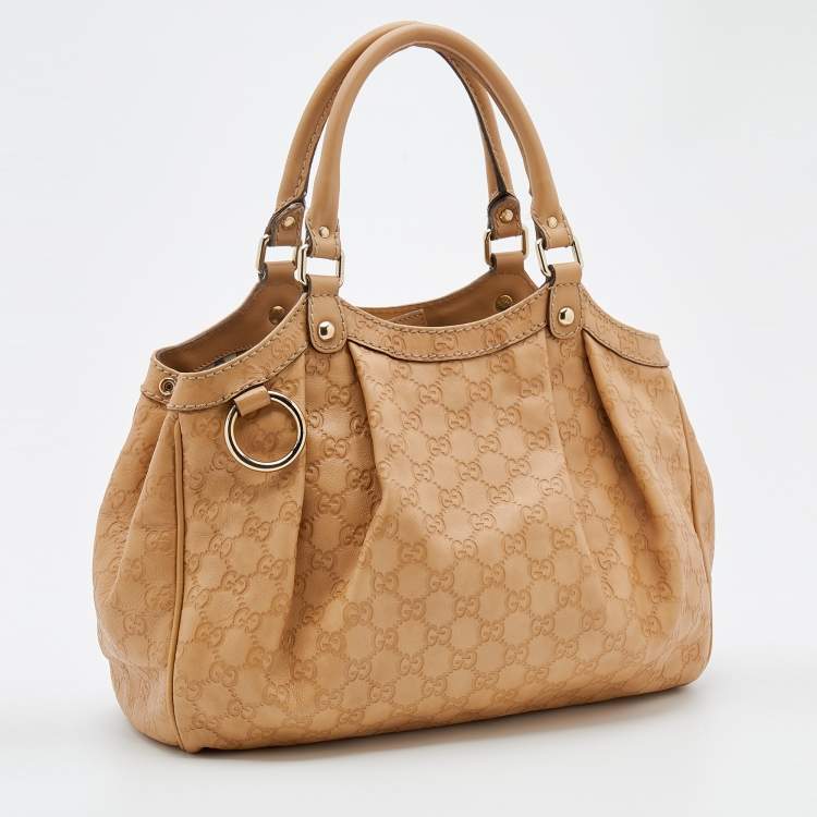 Pre Owned Gucci Beige Guccissima Leather Medium Sukey Tote 