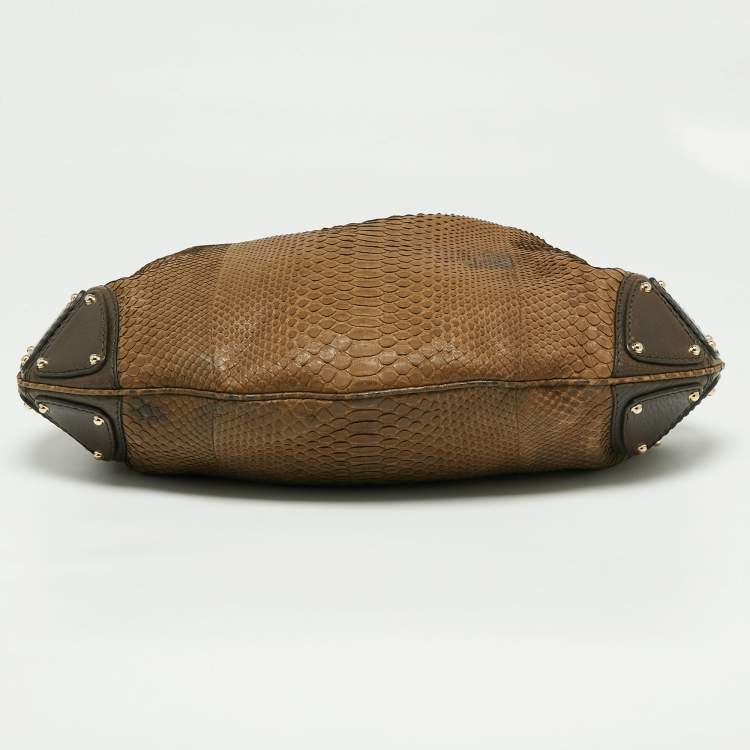 Pre Owned Gucci Brown Python and Leather Large Babouska Indy Hobo