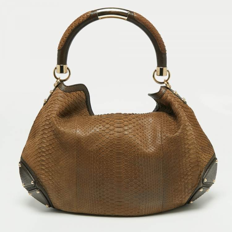 Pre Owned Gucci Brown Python and Leather Large Babouska Indy Hobo
