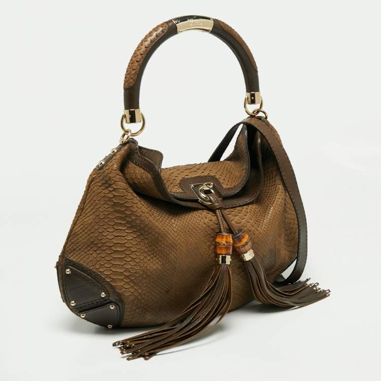 Pre Owned Gucci Brown Python and Leather Large Babouska Indy Hobo
