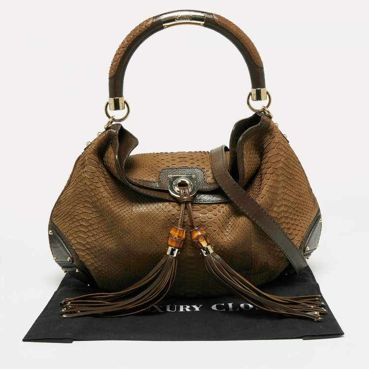 Pre Owned Gucci Brown Python and Leather Large Babouska Indy Hobo