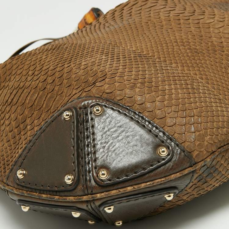 Pre Owned Gucci Brown Python and Leather Large Babouska Indy Hobo