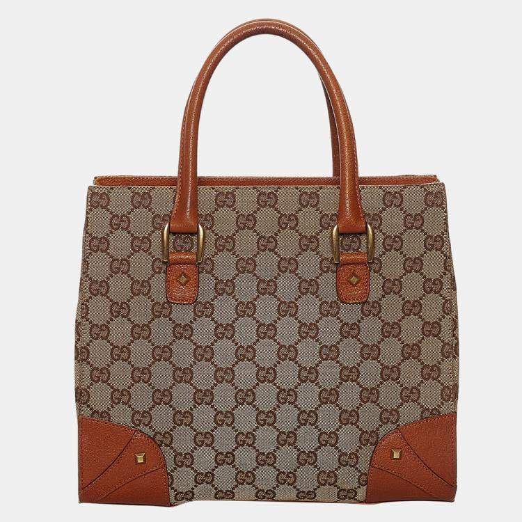 Pre Owned Gucci Brown/Beige GG Canvas Nailhead Handbag