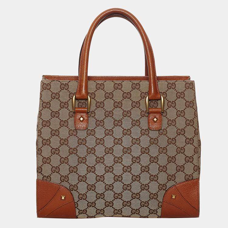 Pre Owned Gucci Brown/Beige GG Canvas Nailhead Handbag