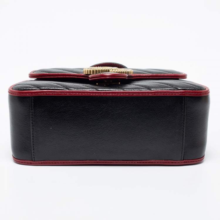 Pre Owned Gucci Black/Red Matelassé Leather Mini Marmont Top Handle Bag