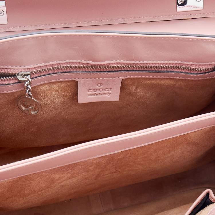 Pre Owned Gucci Pink Leather Lady Lock Bamboo Top Handle Bag