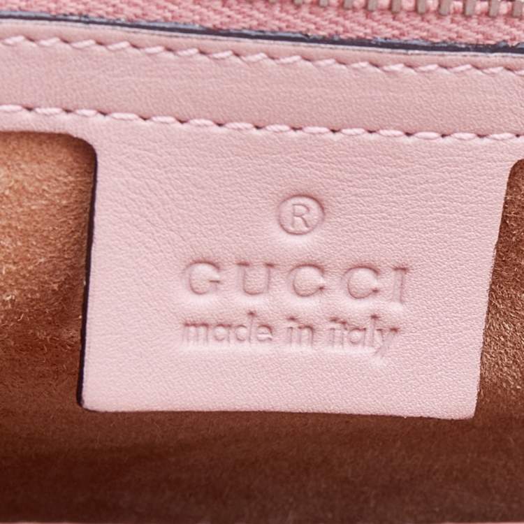 Pre Owned Gucci Pink Leather Lady Lock Bamboo Top Handle Bag
