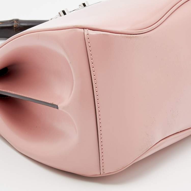 Pre Owned Gucci Pink Leather Lady Lock Bamboo Top Handle Bag