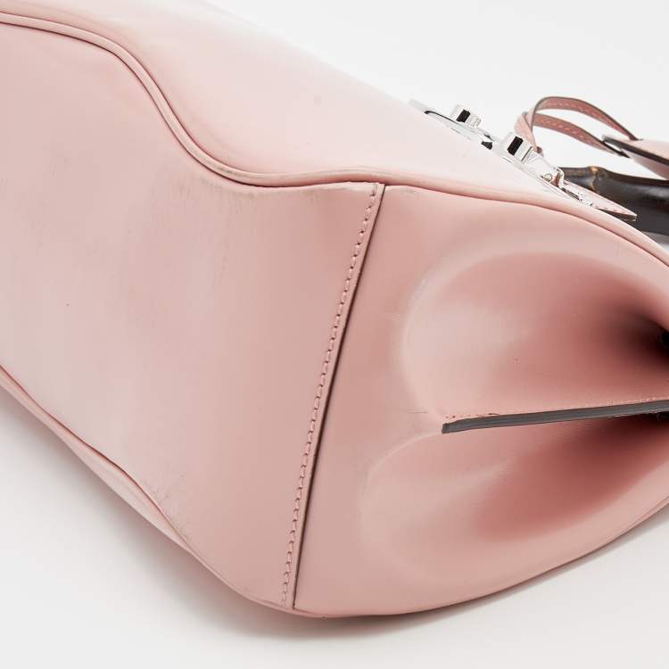 Pre Owned Gucci Pink Leather Lady Lock Bamboo Top Handle Bag