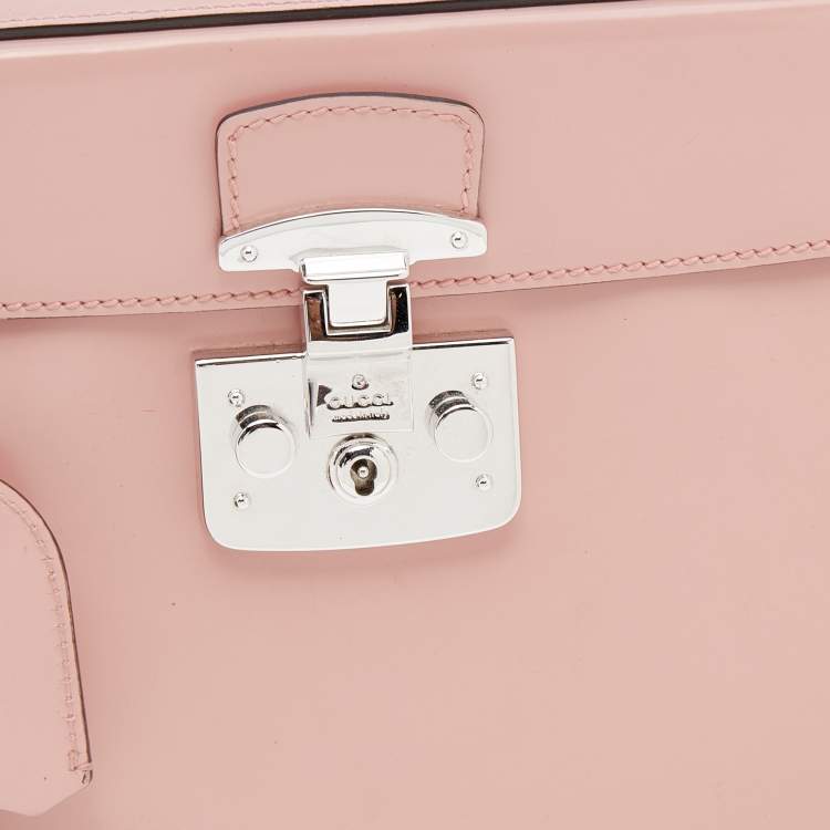 Pre Owned Gucci Pink Leather Lady Lock Bamboo Top Handle Bag