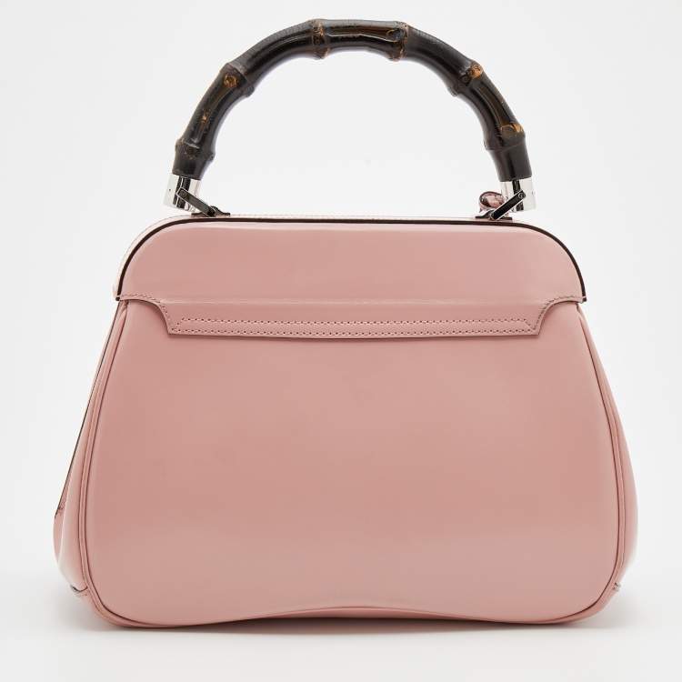 Pre Owned Gucci Pink Leather Lady Lock Bamboo Top Handle Bag